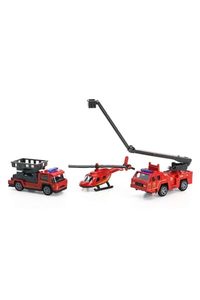 Mixbo Set 3 masinute pompieri Mixbo, model 1, plastic/metal, 8 cm, 3 ani +, rosu/negru