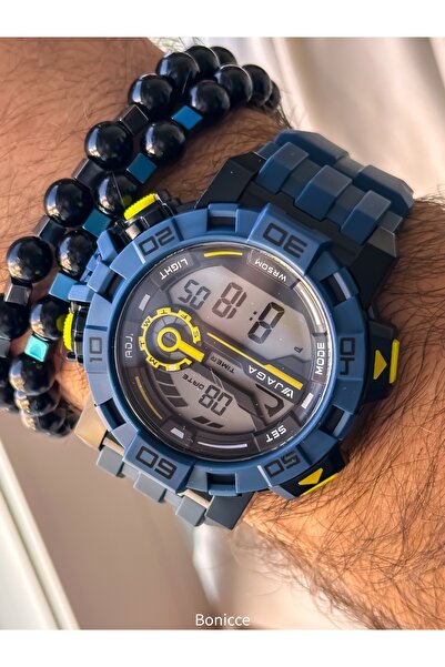 Jaga Digital Sports Men's Wristwatch, Navy Blue Silikon Cord Suitable for Pool and Sea Use, with Stopwatch