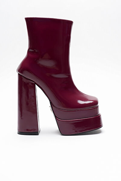 Ayakkabı Ateşi Pantofi de damă Vega cu platformă dublă din piele lacuită bordeaux cu design special