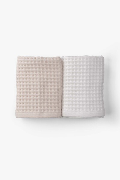 Goldstar Home Aqua Line Waffle Face Towel Set Cream-White 50X90