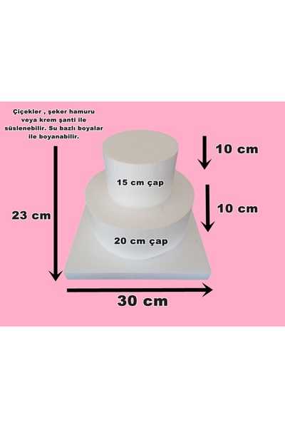 Uyarstrafor Strafor Köpük 2 Kat Maket Pasta 15 cm 20 cm (Altlık Hediye)