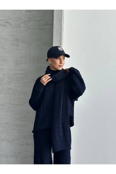 ZF BUTİK Комплект з шарфом, плетеними трикотажними штанами та верхньою частиною