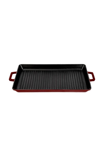 Lava Cast Iron Rectangular Grill Pan Cast Iron Solid Double Handle Size 26X45Cm.-Burgundy