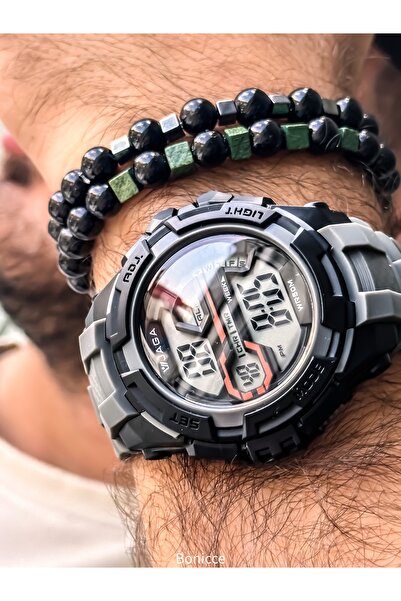 Jaga Digital Sports Men's Wristwatch, Gray Silikon Cord Suitable for Pool Sea Use, with Stopwatch