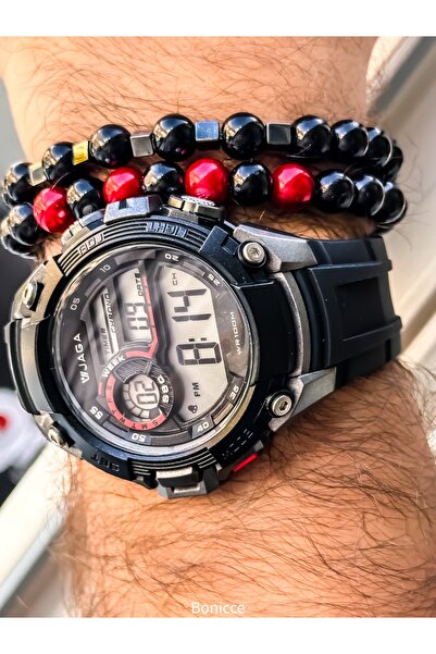 Jaga Digital Sports Men's Wristwatch, Black Sililkon Cord Suitable for Pool Sea Use, with Stopwatch