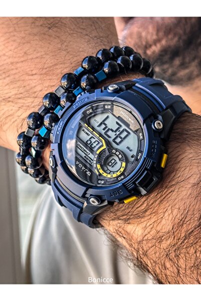 Jaga Digital Sports Men's Wristwatch, Navy Blue Silikon Cord Suitable for Pool and Sea Use, with Stopwatch