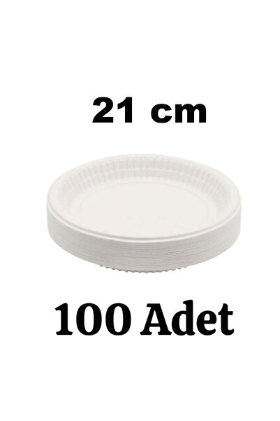 Femy Lüx Plastik 100 Adet Plastik Tabak 21 Cm Büyük Boy Beyaz