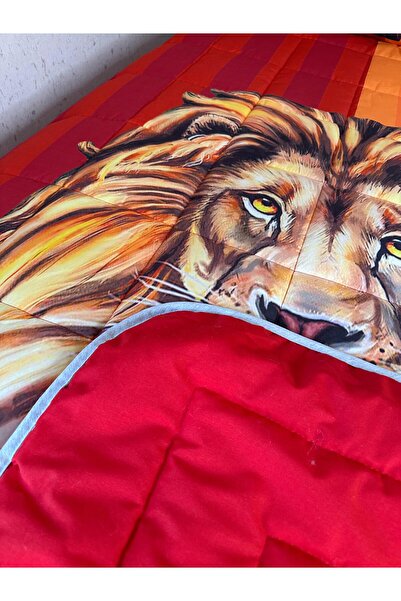 adenkahome Aslan Desenli, Kapitone Dikişli Tek Kişilik Yatak Örtüsü Seti 160x220 cm + Yastık Kılıfı