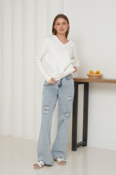 Ay Moda Collection Long Sleeve V-Neck Women's T-Shirt Made of Interlock Fabric