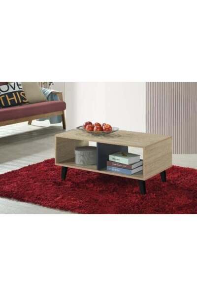 BAITY Coffee Table with Base and 2 Storage Shelves - Wooden and Gray