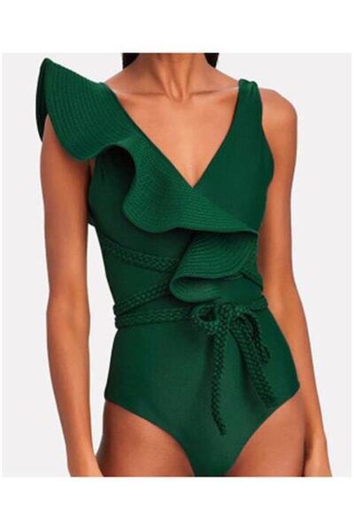 Mixbo Mixbo Swimsuit, One-Piece, with Drawstring and Ruffle, Elegant Green, size M