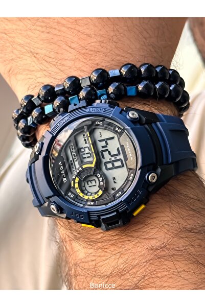 Jaga Digital Sports Men's Wristwatch, Navy Blue Silikon Cord Suitable for Pool and Sea Use, with Stopwatch