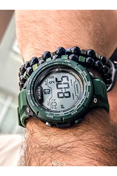 Jaga Digital Sports Men's Wristwatch, Green Silikon Cord Suitable for Pool and Sea Use, with Stopwatch