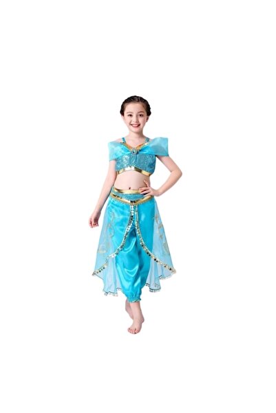 Mixbo Costum de carnaval pentru fetite Mixbo, din 2 piese, dans oriental, turcoaz, 110 cm