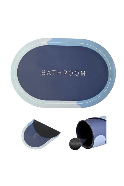 Impact Vision Non-Slip Bath Mat, Quick Drying, Oval, 58 x 38 cm, Blue / Grey, Impact Vision®