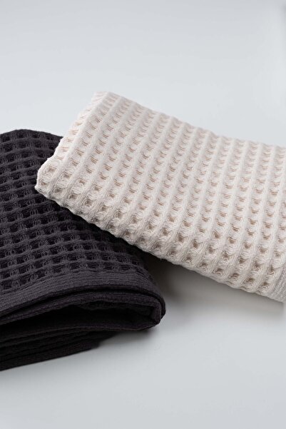 Goldstar Home Aqua Line Waffle Face Towel Set Anthracite-Cream 50X90