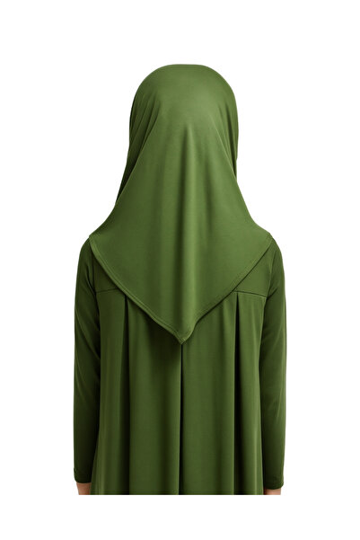 Bilenler Penye Kendinden Başörtülü Çocuk Elbisesi Yeşil/ 6-7-8 yaş