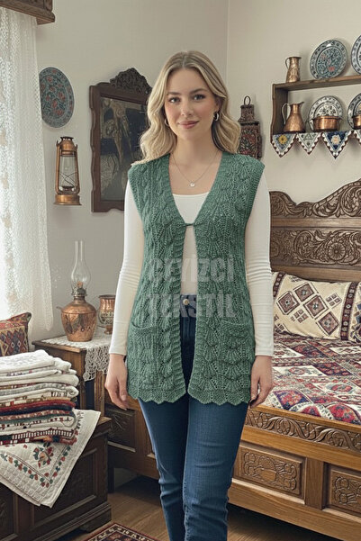 Çt Çeyizci Tekstil Special Design Oyster Vest, Dowry Vest Water Green