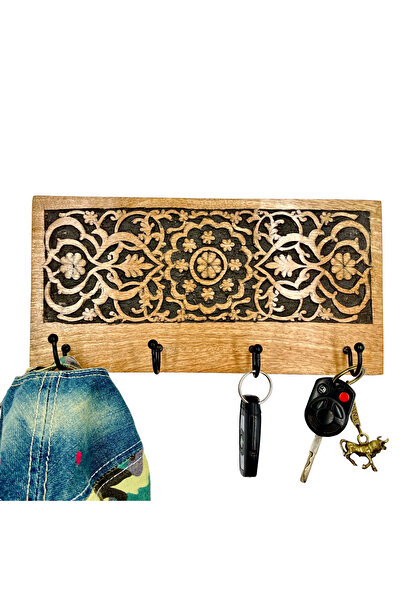 Souq DESIGNS حامل مفاتيح خشبي بخطافات معدنية - للحائط، خطافات مفاتيح، خطافات ...