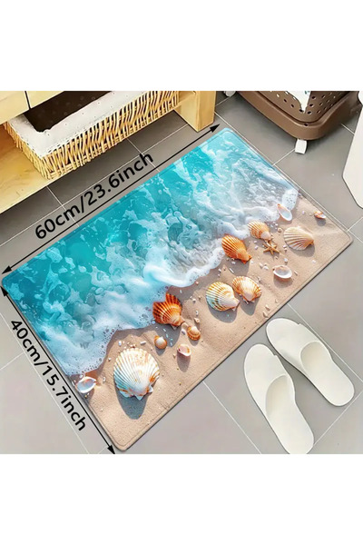 MORESUN Deniz Temalı Uzun Mat, Dalga, Plaj ve Kabuk Desenleriyle, Mutfak, Banyo Girişi ve Çamaşır Odası
