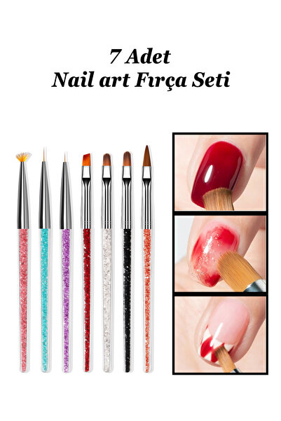 Easy Beauty 7 Adet Nail Art Protez Tırnak Fırça Seti. Kıl Fırça, French Fırça...