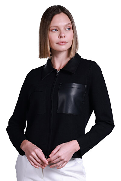 Sempre سترة نسائية بسيطة بأكمام طويلة وسحاب - مع تفاصيل الجيب