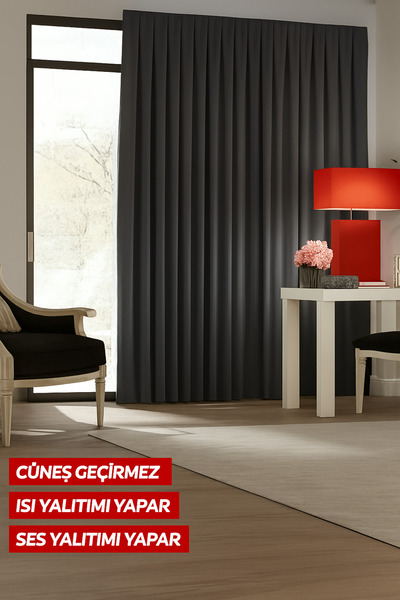 Fluiana Antrasit %100 Güneş Geçirmez Blackout, Karartma Güneşlik, Perde | Pil...