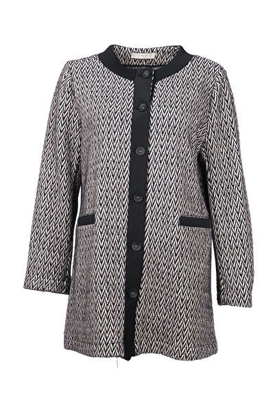 Gala-Xi Minimalist Herringbone Pattern Midi Long Sleeve Women's Cardigan