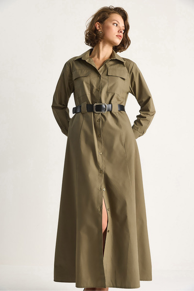 Bianco Lucci Women's Button Closure Pocket Detail Belted Shirt Dress 60284073