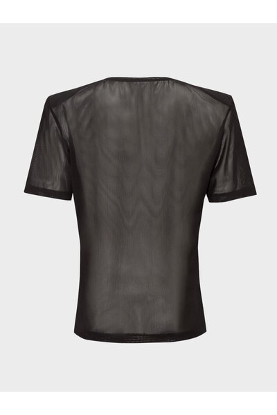 RİVUS Vatkalı Bisiklet Yaka Tül T-Shirt - Siyah
