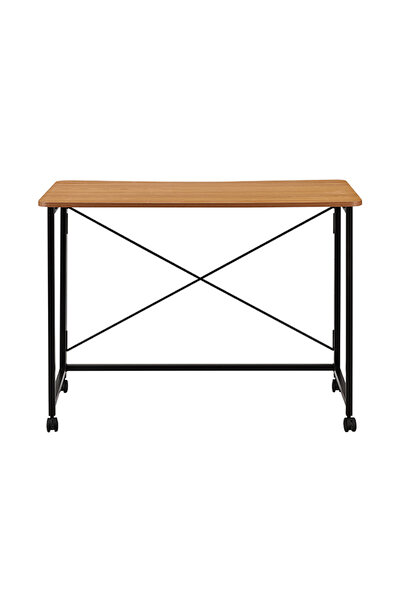 Lawazim Folding Table 100x50x75cm - Computer Desk with Wheels Wooden Top and Iron Legs