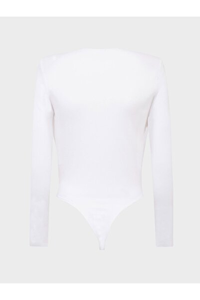 RİVUS V-Neck Gathered Long Sleeve Padded Bodysuit - White