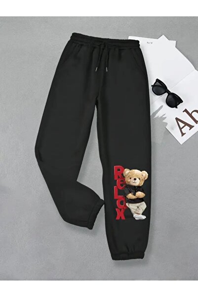 WOODROFFE Unisex Relax Bear με στάμπα κόκκινο γκρι μαύρο παντελόνι Jogger