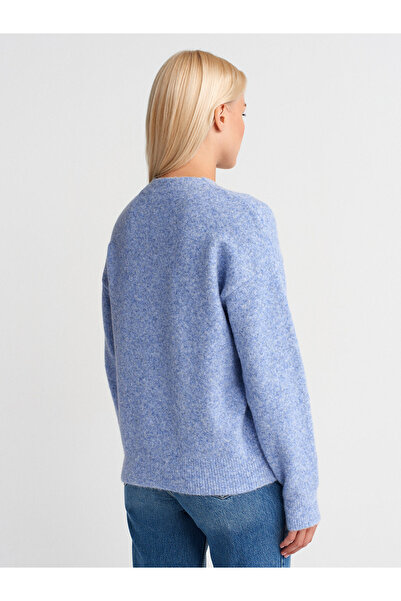 Dilvin 10640 Pulover tricotat cu textura moale cu gât rotund - Indigo M.