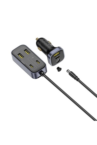 Baseus Încărcător auto 110W, 3x USB-A, 3x Tip-C, încărcare rapidă PD3.0, cablu prelungitor 1.5m, negru