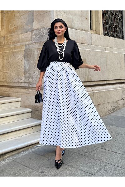 KÜÇÜĞÜM BUTİK Black and White Polka Dot Gabardine Skirt