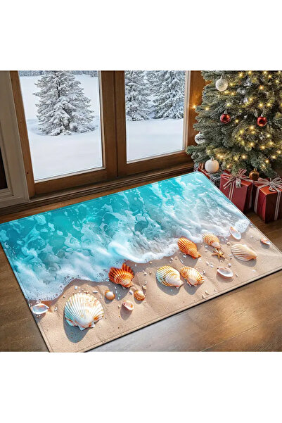 MORESUN Deniz Temalı Uzun Mat, Dalga, Plaj ve Kabuk Desenleriyle, Mutfak, Banyo Girişi ve Çamaşır Odası