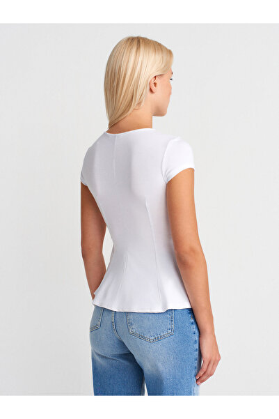 Dilvin 31992 Peplum T-Shirt-White