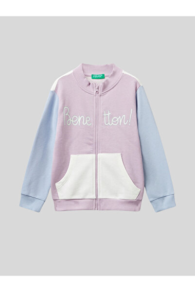 Benetton Kız Çocuk Fermuarlı Sweatshirt 1-6 Yaş Lila