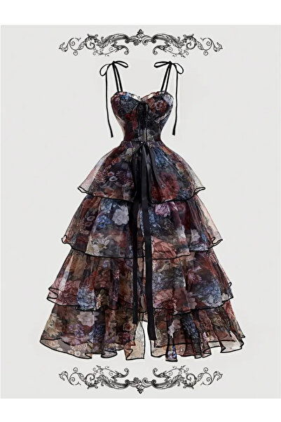 CAN ÇAPAR Fusta vintage cu volane în straturi, rochie din dantelă