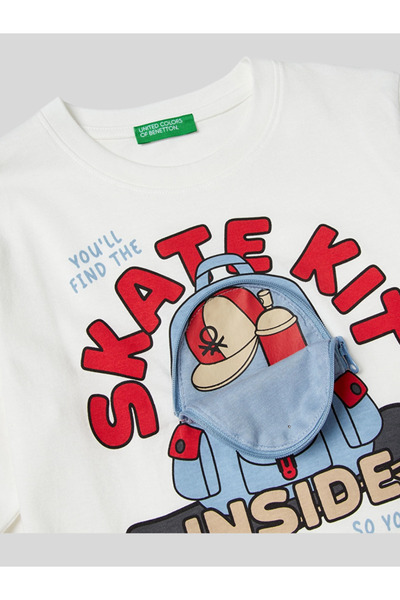 Benetton Boy's Printed Sweatshirt 1-6 Years Old Ecru