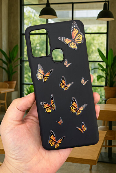 Vip Case Samsung Galaxy A21s - Turuncu Kelebek Desenli Silikon Darbe Emici Kl...