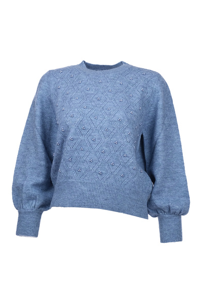 ON Kadın Minimalist Crop Kazak - Balon Kol, İncili Detay - Günlük & Özel Gün