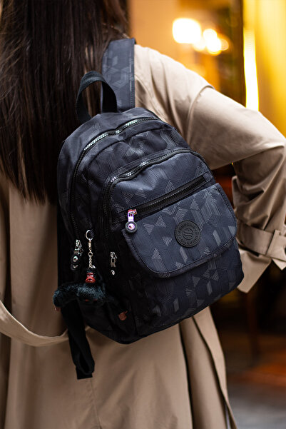 Sanmorris Multi-Pocket Women's Backpack Medium Size Daily Hv3003 Black Patterned