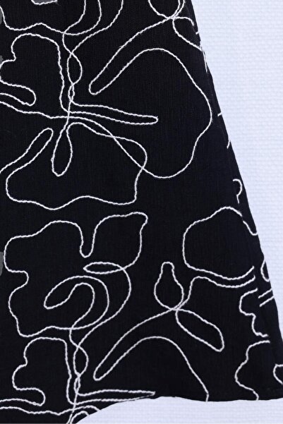 By Mare Style Camile Embroidered Floral Patterned Black Viscose Brode Dress