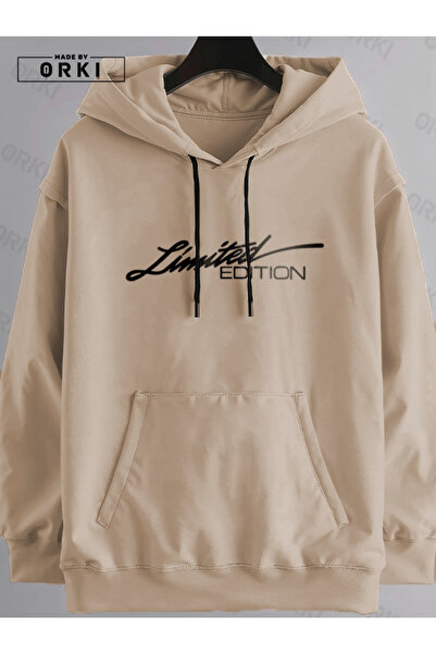 EFFRENATU Limited Edition Printed Beige Oversize Hooded Sweatshirt Hoodie