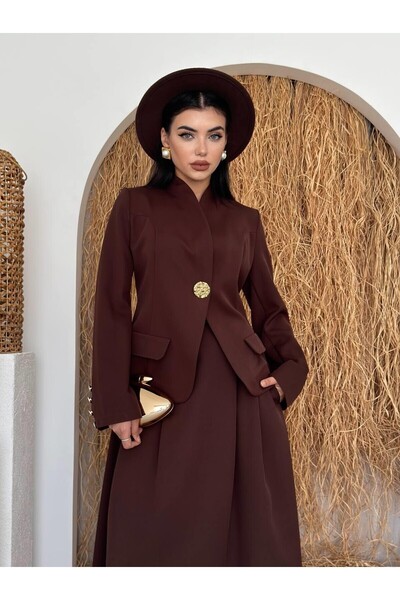 Lady Pixie Pocket Detailed Jacket Skirt Set