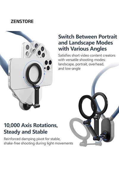 Zen Store حامل هاتف مغناطيسي للرقبة، حامل للهاتف المحمول حول الرقبة، حامل لالتقاط صور شخصية من منظور الشخص الأول/فيديو، هواتف بدون استخدام اليدين