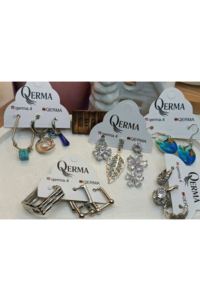 QERMA Küpe Seti Takı Seti Silver Takı Seti Silver Küpe Seti Gümüş Rengi Takı Seti