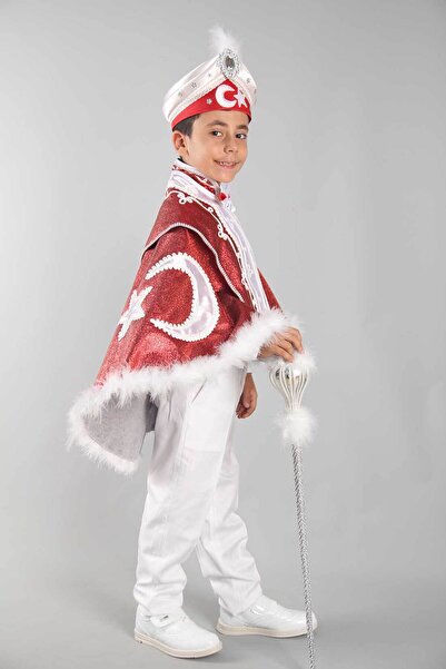 Osmanlı Sünnet Kıyafetleri Nakış İşlemeli Ay Yıldız Pelerin Sünnet Takımı